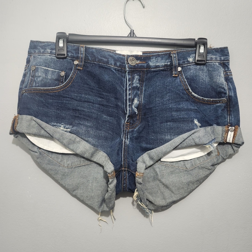One Teaspoon Distressed Blue Jean Shorts Size 32